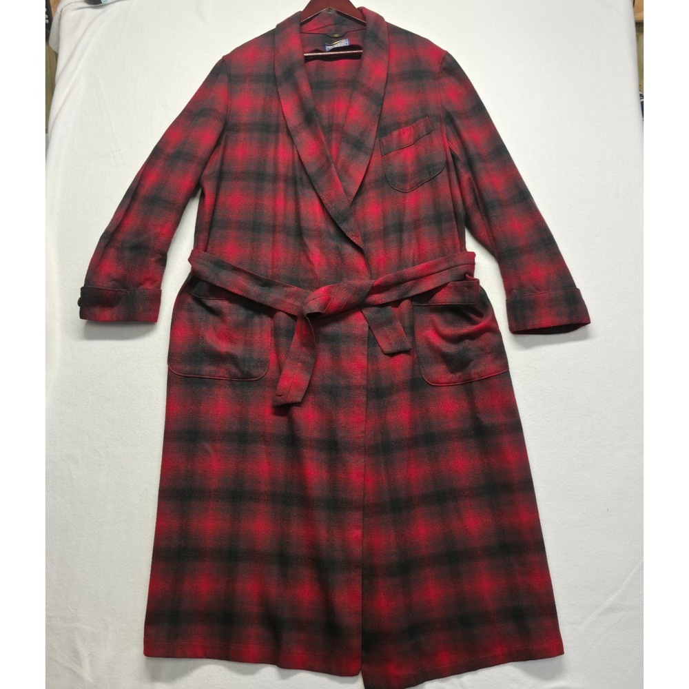 Pendleton Men's Robe Wool Red Tartan Plaid 100% Virgin Wool Bathrobe Size Large